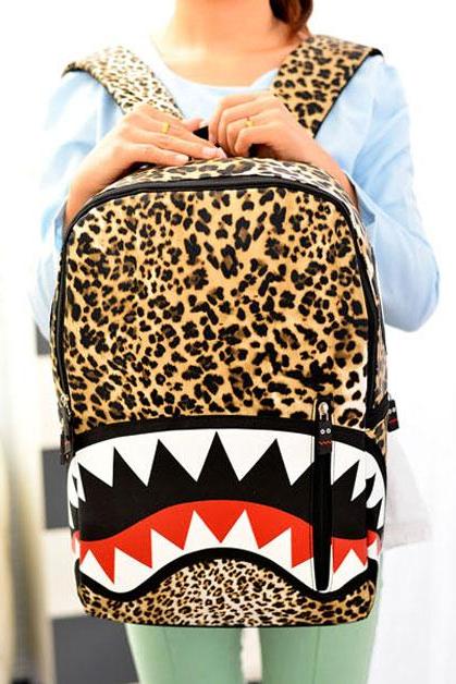 Fashion Leopard Printed Shark Schoolbag& Backpack