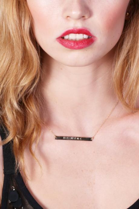 Personalized bar necklace, gold nameplate necklace, custom bar necklace, gold filled necklace B014