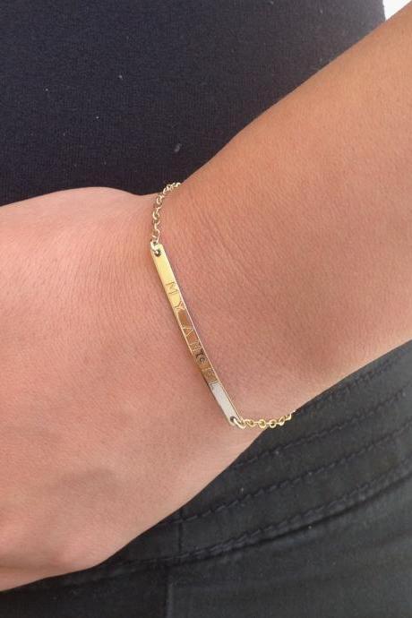 Initial bracelet, Nameplate bracelet, personalized bar bracelet, gold nameplate bracelet, custom bar bracelet, gold filled bracelet - B001
