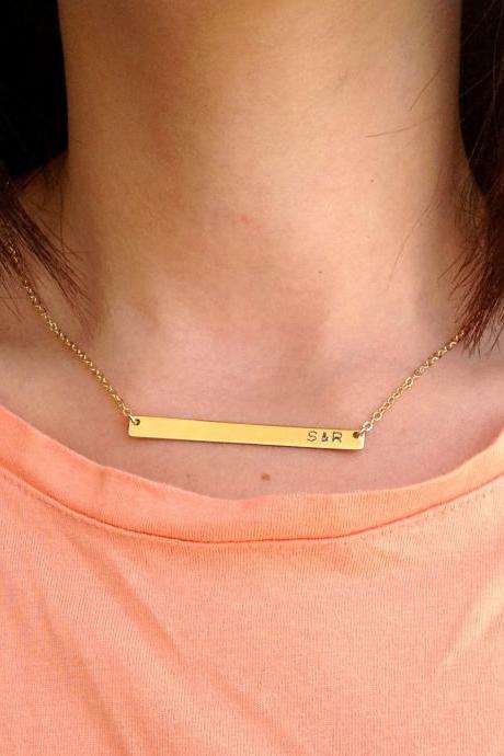 Initial necklace, personalized bar necklace, gold nameplate necklace ,custom bar necklace,gold filled necklace B012