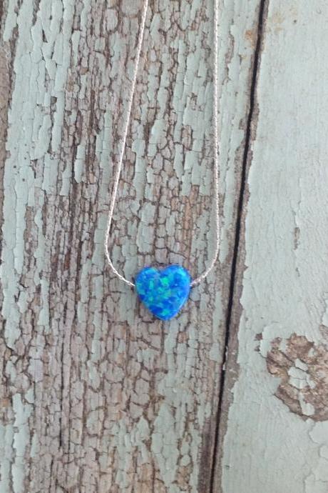 gold necklace, heart necklace, opal heart necklace, silver necklace, heart necklace, opal necklace, blue opal, glistening opal - 009.2