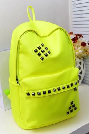 Punk Style Rivet Fluorescent Color Backpack - Fluorescent Green