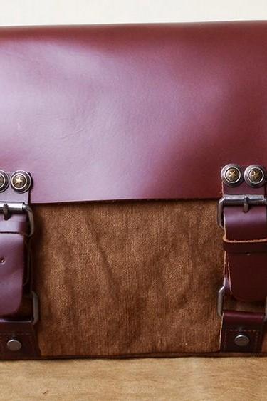 Retro Cowhide Leather Canvas Casual Shoulder Cross Body Laptop Bag Shoulder Messenger Bag Portfolio