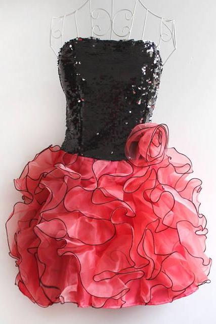 Sequined Dance Costume Stage Dress Evening Dress Party Dress-Light Red