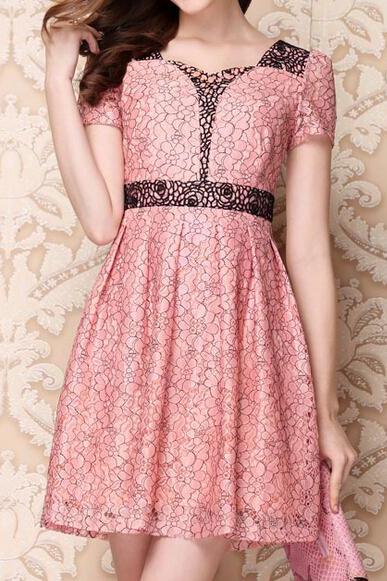 Short-Sleeved Lace Dress