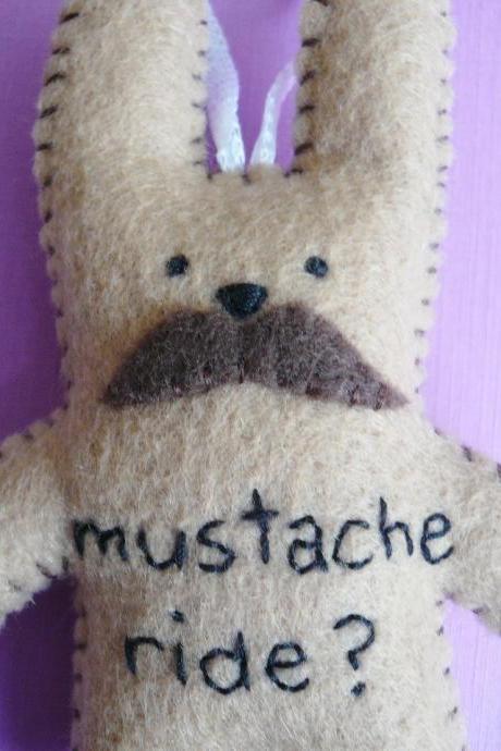 Mustache Bunny - Funny Handmade Ornament - Plush Rabbit