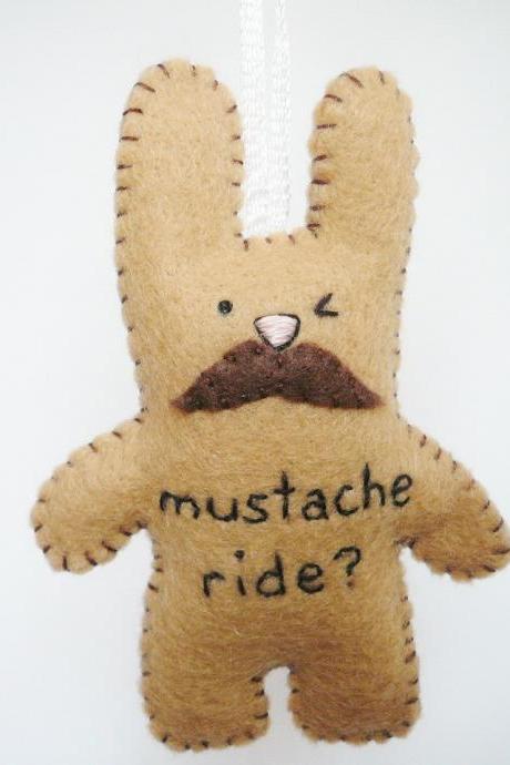 Mustache Bunny Plush - handmade ornament