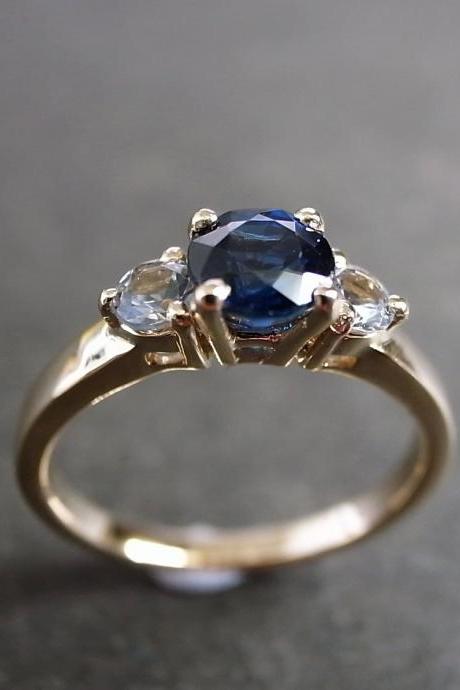 Blue Sapphire and White Sapphire Engagement Ring
