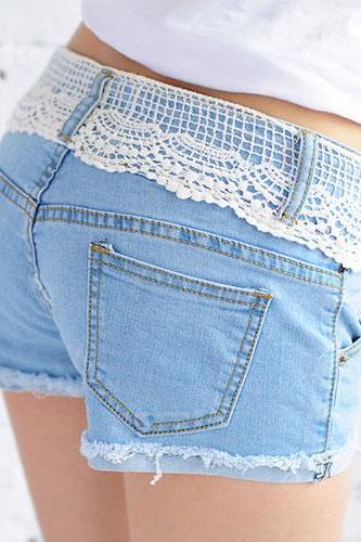 White Lace Frayed Hot Pants Denim Cutoffs Shorts