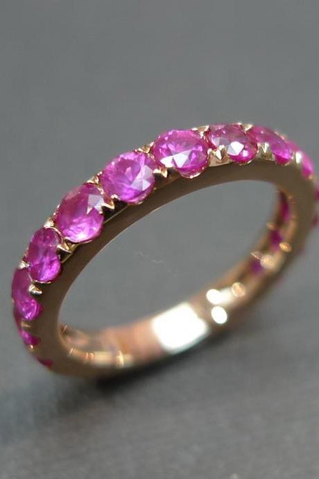 Pink Sapphire Wedding Band Ring in 18K Rose Gold