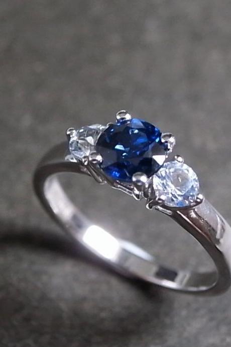 Blue Sapphire and White Sapphire in 14K White Gold