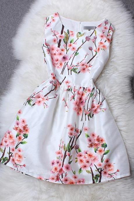 Peach Printed Neck Sleeveless Dress