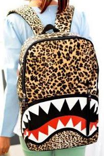 Personality Schoolbags 2014 Fashion Leopard Harajuku Shoulder Bag Female Monster Shark Backpack Computer Bag Man Traveling Bags