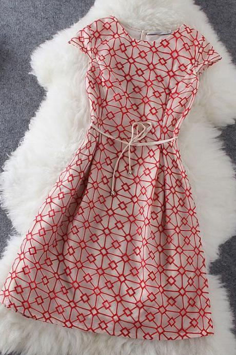 Plaid Embroidered Sleeveless Dress
