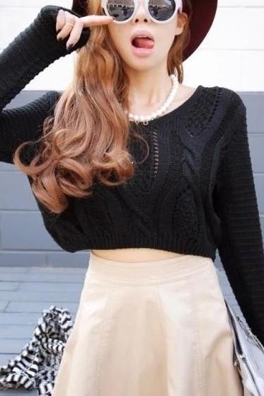 Retro Sexy Exposed Navel Pullover Sweater