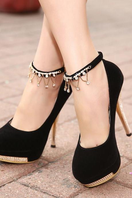 Women High-Heeled Shoes With Metal Heel And Buckle