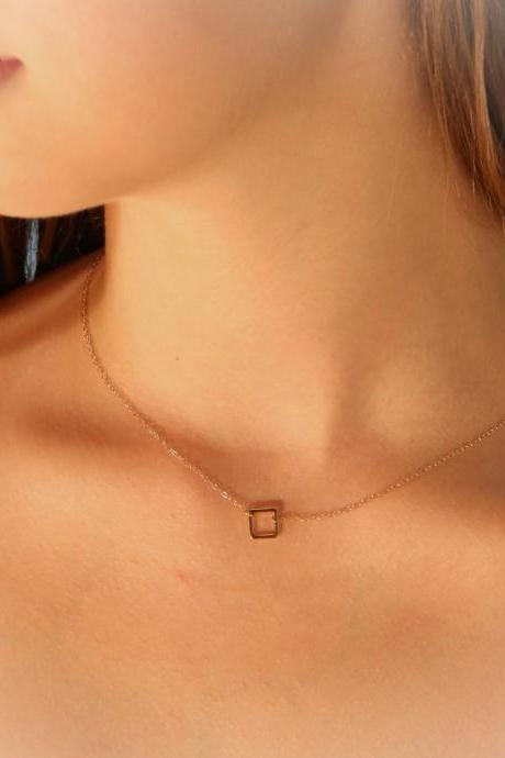 gold necklace, tiny gold necklace, simple necklace, dainty necklace, square link necklace- 017