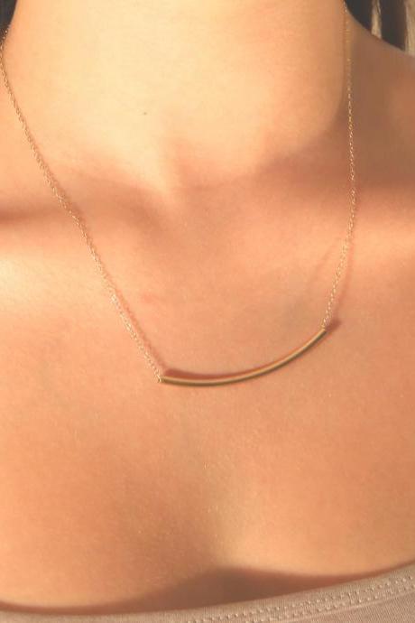 Gold necklace, bar necklace, curved bar necklace, gold bar jewelry, simple casual necklace,1 everyday necklace 004