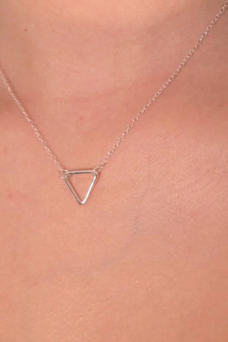 silver necklace, tiny silver necklace, simple necklace, dainty necklace, triangle necklace, 1geometric jewelry, triangle 018