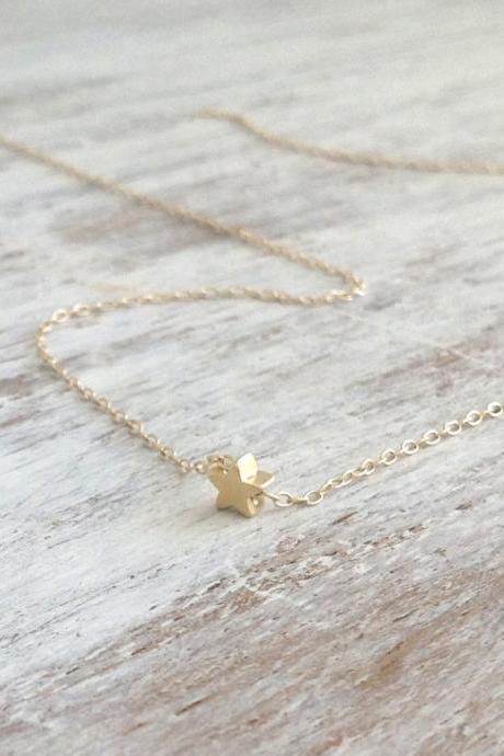 gold necklace, gold star necklace, star bead, simple necklace, tiny gold necklace,1 petite jewelry 011