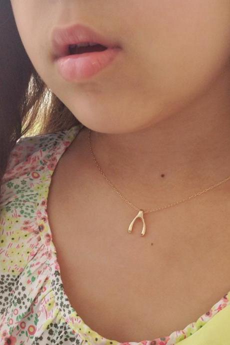 Wishbone necklace, gold necklace, simple necklace, everyday necklace, dainty necklace, 1wishbone necklace D21