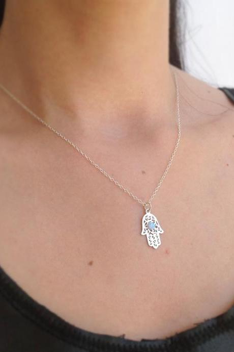Opal hamsa necklace, hamsa necklace, silver hamsa necklace, opal hamsa jewelry, 1hamsa - D35