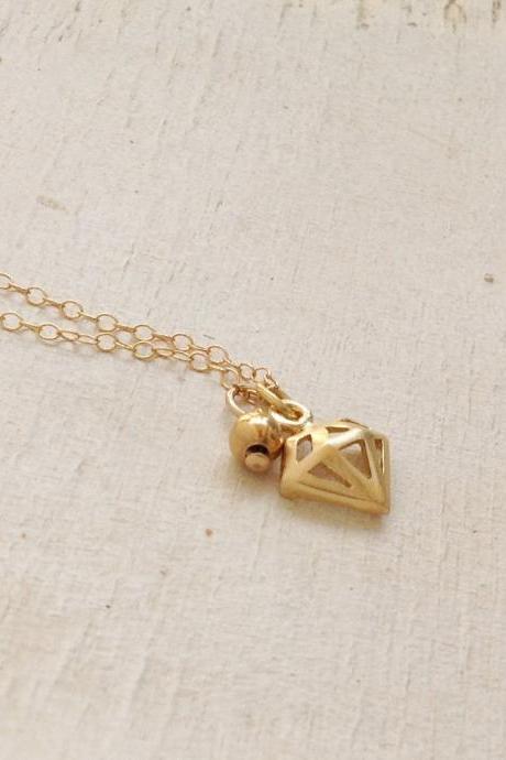 gold necklace, gold filled necklace, diamond necklace, dainty necklace, everyday necklace, 1gift for her - D14