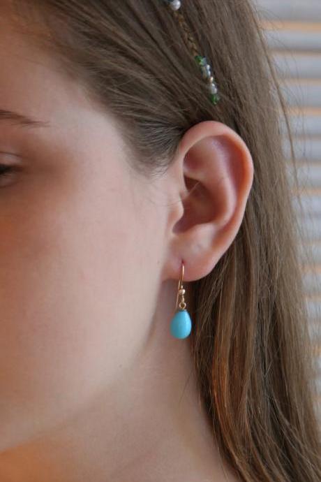 Gold earrings, Turquoise earrings, gold turquoise earrings, Turquoise jewelry, 1dangle earrings A558