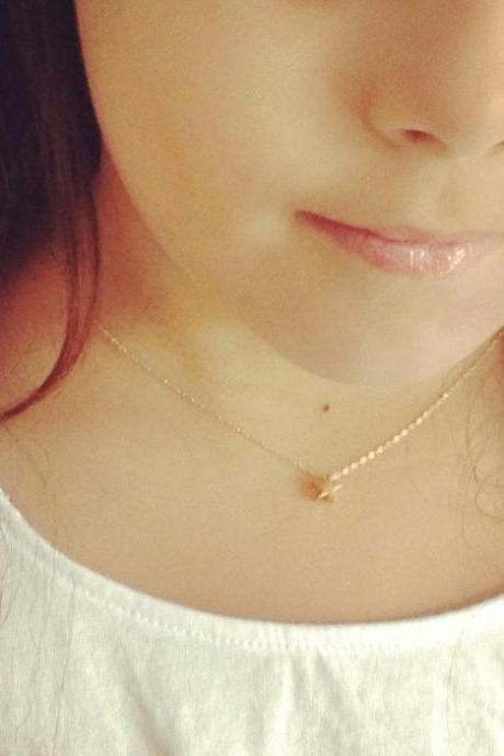 gold necklace, gold star necklace, star bead, simple necklace, tiny gold necklace, petite jewelry A600