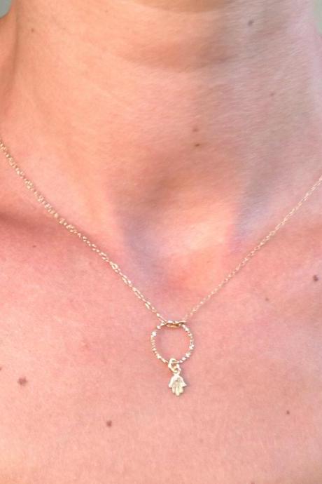 gold necklace, gold hamsa necklace, tiny hamsa necklace, petite jewelry, casual necklace, small petite necklace 600