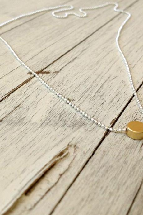 silver and gold necklace, gold dot necklace, silver ,bead circle necklace, tiny necklace, petite jewelry, tiny dot necklace A534