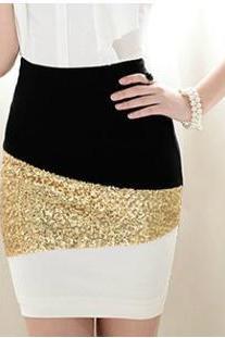 Black And White Mosaic Gold Sequined Skirt