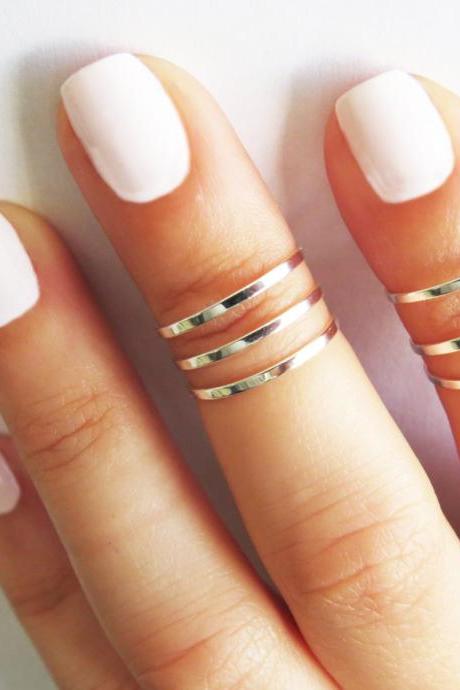 Silver Ring - Stacking rings, Knuckle Ring, Thin silver shiny bands, Set of 6 stack midi rings, Silver jewelry, Silver accessories