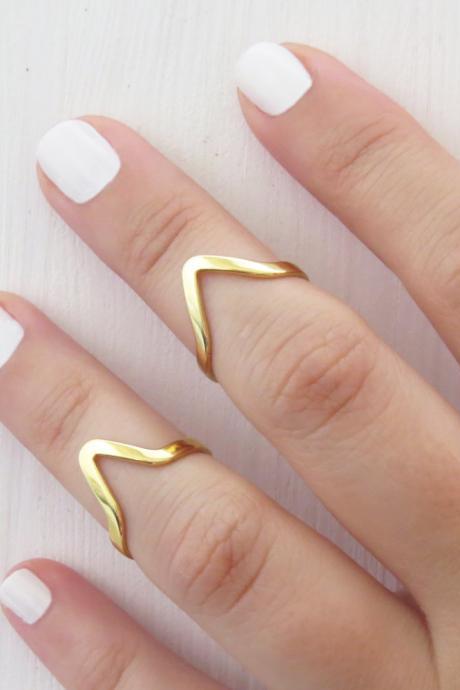 Simple gold stacking rings - Thin knuckle Ring, Chevron ring, Adjustable rings, Gold shiny ring, Set of 2 stack midi rings, Gold jewelry