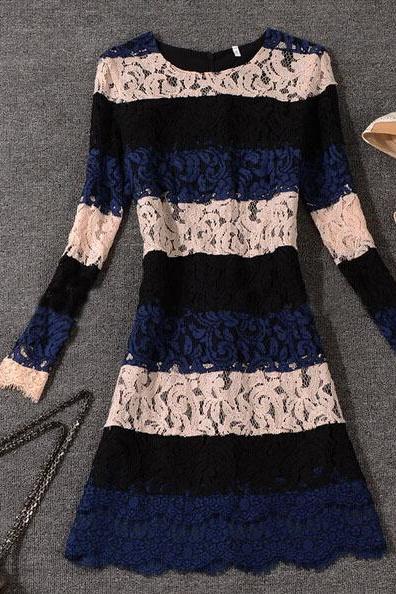 Slim And Elegant Long-sleeved Lace Dress Ax100801ax