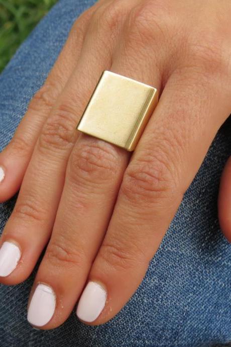 Wide band ring - Gold ring, Adjustable ring, Simple big gold ring, Statement ring, Gold accessories, Square gold ring, Gold jewelry