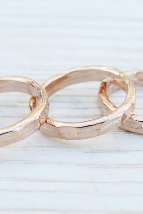 Gold Rose knuckle Ring - Gold rose stacking rings, Gold rose shiny bands, Set of 3 stack midi rings, Gold rose jewelry