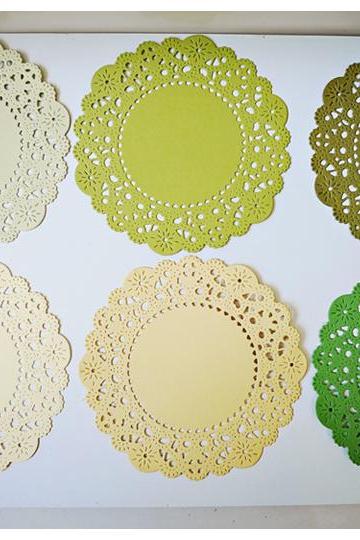 Parisian Lace Doily Green & Yellow for Scrap booking or card making / pack 