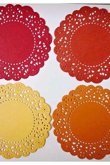Parisian Lace Doily Red & Orange for Scrap booking or card making / pack 