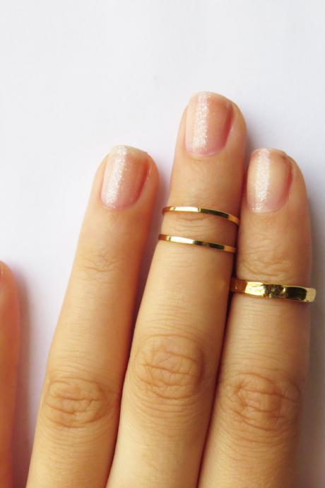 Gold Knuckle Rings - Gold Stacking rings, Thin gold shiny bands, Set of 3 stack midi rings, Wire ring, Gold accessories