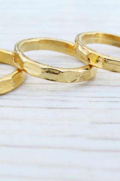 Hammered rings - Gold stacking rings, Gold shiny bands, Set of 3 stack midi rings, Gold accessories, Gold jewelry, Gold knuckle rings