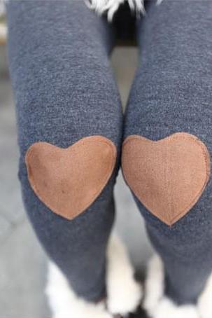 Cute Heart Patched Leggings for Autumn 2014, Grey Leggings, Grey Tights