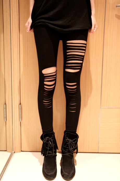 Cool Black Punk Stripes Style Leggings, Cool Leggings, Tights, Tight