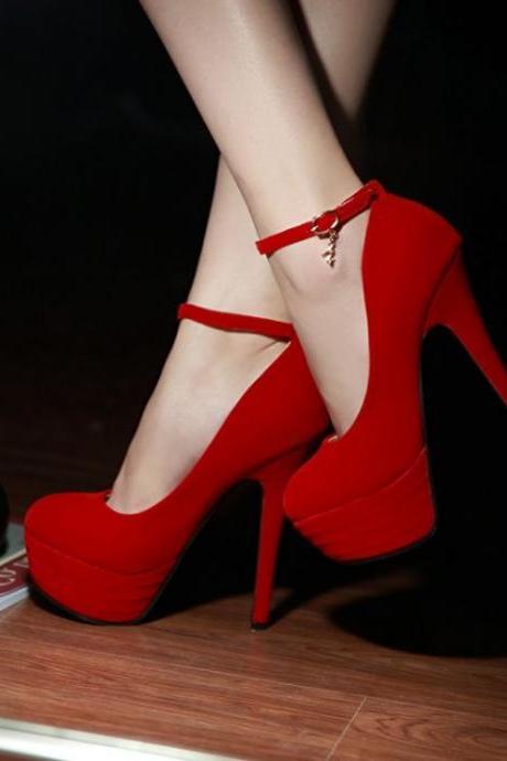 Sexy Charmed Ankle Strap Red High heel Shoes