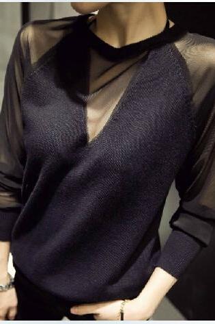 Sexy Long-sleeved Knit Shirt #df101008hj