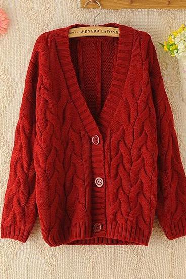 Long-sleeved V-neck Cardigan Sweater Coat #101009hj