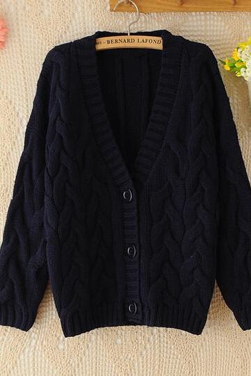 Long-sleeved V-neck Cardigan Sweater Coat #101009hj