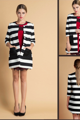 Women&amp;#039;s Black And White Horizontal Stripes Coat