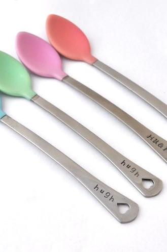 Personalized Baby Spoon Set Of Four (4) Baby Shower Gift, Mom, Baby Feeding Pastel, Baby Name Spoons