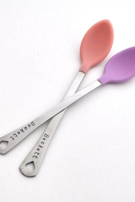 Personalized Baby Spoon Set Of Two(2) Baby Shower Gift, Mom, Baby Feeding Baby Girl Pink Set By Zadoo